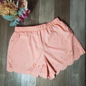 SHEIN Coral Orange Salmon Pink High Waist Shorts with Eyelet Hem Size 0XL NWOT